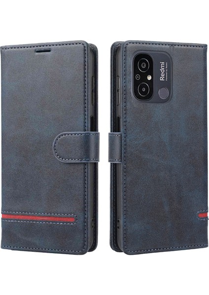 Xiaomi Redmi Için 12C 4G/11A 4g/poco C55 4g Stand Cüzdan Kapağı Yatay Hat Deri Kılıf Mavisi (Yurt Dışından)