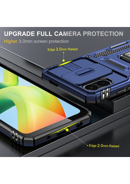 Xiaomi Için Zırh Serisi Poco C50 4g/redmi A1+ 4g/a2+ 4g Slayt Lens Kickstand Kapak Pc+ Tpu Telefon Kılıf Navy Mavi (Yurt Dışından) modelleri