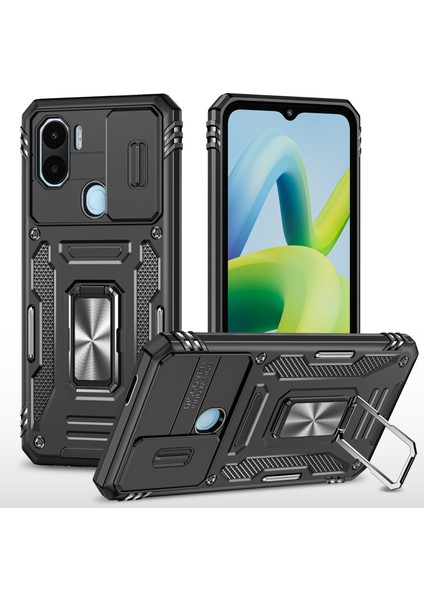 Xiaomi Için Zırh Serisi Poco C50 4g/redmi A1+ 4g/a2+ 4g Slayt Lens Kickstand Kapak Pc+ Tpu Telefon Kılıf Black (Yurt Dışından)