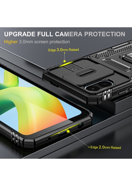 Xiaomi Için Zırh Serisi Poco C50 4g/redmi A1+ 4g/a2+ 4g Slayt Lens Kickstand Kapak Pc+ Tpu Telefon Kılıf Black (Yurt Dışından) modelleri