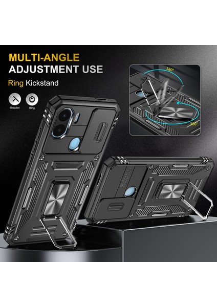 Xiaomi Için Zırh Serisi Poco C50 4g/redmi A1+ 4g/a2+ 4g Slayt Lens Kickstand Kapak Pc+ Tpu Telefon Kılıf Black (Yurt Dışından) fırsatları