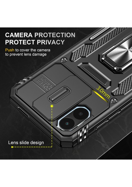 Xiaomi Için Zırh Serisi Poco C50 4g/redmi A1+ 4g/a2+ 4g Slayt Lens Kickstand Kapak Pc+ Tpu Telefon Kılıf Black (Yurt Dışından) indirimleri