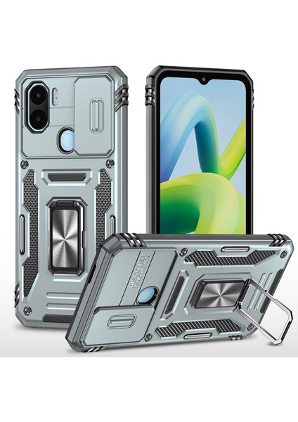 Xiaomi Için Zırh Serisi Poco C50 4g/redmı A1+ 4g/a2+ 4g Slayt Lens Kickstand Kapak Pc+ Tpu Telefon Case-Grey (Yurt Dışından)