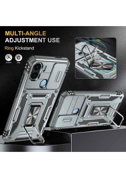 Xiaomi Için Zırh Serisi Poco C50 4g/redmı A1+ 4g/a2+ 4g Slayt Lens Kickstand Kapak Pc+ Tpu Telefon Case-Grey (Yurt Dışından) fırsatları