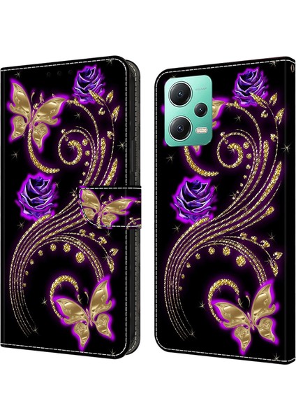 Xiaomi Redmi Için Telefon Kılıfı Not 12 5g (Çin)/(Hindistan)/(Global)/poco X5 5g, Pu Deri 3D Desen Standı Flip Cüzdan Kapak-Etkin Çiçekler/kelebekler (Yurt Dışından) fiyatları