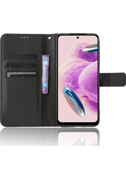 Xiaomi Redmi Için Pu Deri Cüzdan Kılıfı Not 12S 4g, Elmas Doku Telefon Stand Kapağı Black (Yurt Dışından)