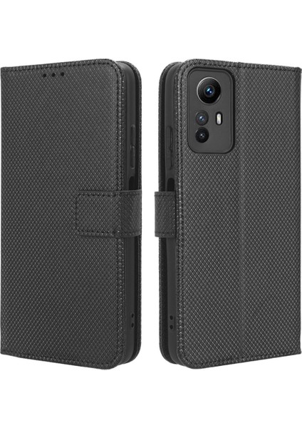 Xiaomi Redmi Için Pu Deri Cüzdan Kılıfı Not 12S 4g, Elmas Doku Telefon Stand Kapağı Black (Yurt Dışından)