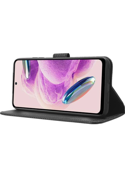 Xiaomi Redmi Için Pu Deri Cüzdan Kılıfı Not 12S 4g, Elmas Doku Telefon Stand Kapağı Black (Yurt Dışından)