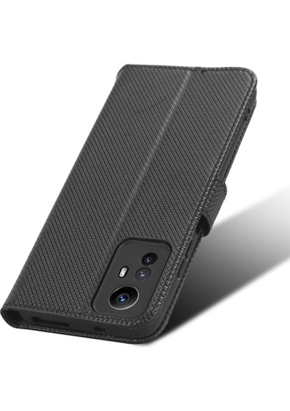 Xiaomi Redmi Için Pu Deri Cüzdan Kılıfı Not 12S 4g, Elmas Doku Telefon Stand Kapağı Black (Yurt Dışından)