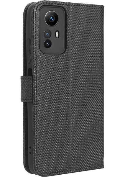 Xiaomi Redmi Için Pu Deri Cüzdan Kılıfı Not 12S 4g, Elmas Doku Telefon Stand Kapağı Black (Yurt Dışından)