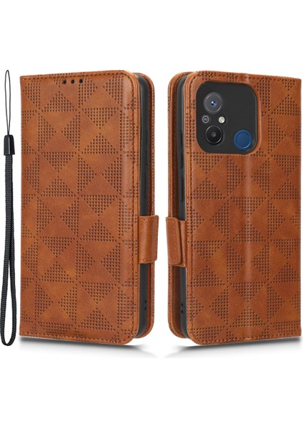 Xiaomi Redmi Için Cep Telefonu Kılıfı 12C 4G/11A 4g, Pu Deri Baskılı Üçgen Desen Stand Koruyucu Telefon Kapağı Cüzdan-Brown (Yurt Dışından) fiyatları