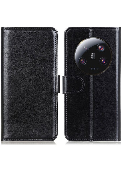 Xiaomi Için Telefon Kılıfı 13 Ultra Pu Deri+Tpu Cüzdan Çılgın At Doku Standı Kabuk Kapağı Black (Yurt Dışından)