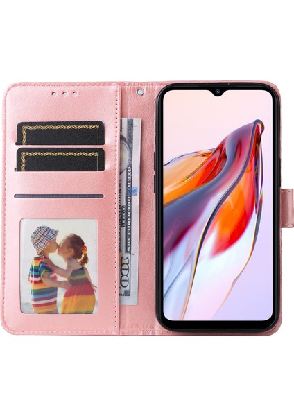 Xiaomi Redmi Için 12C 4G/11A 4g Cep Telefonu Kılıfı Ayçiçeği Baskılı Cüzdan Stand Telefon Deri Kapağı Strap-Pink ile (Yurt Dışından)
