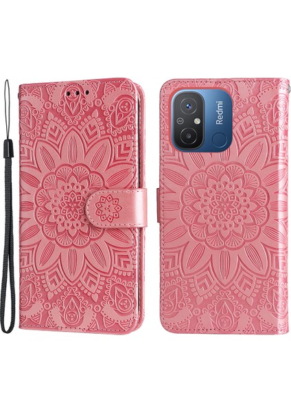 Xiaomi Redmi Için 12C 4G/11A 4g Cep Telefonu Kılıfı Ayçiçeği Baskılı Cüzdan Stand Telefon Deri Kapağı Strap-Pink ile (Yurt Dışından) fiyatları