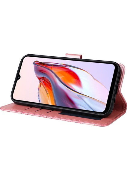 Xiaomi Redmi Için 12C 4G/11A 4g Cep Telefonu Kılıfı Ayçiçeği Baskılı Cüzdan Stand Telefon Deri Kapağı Strap-Pink ile (Yurt Dışından) modelleri
