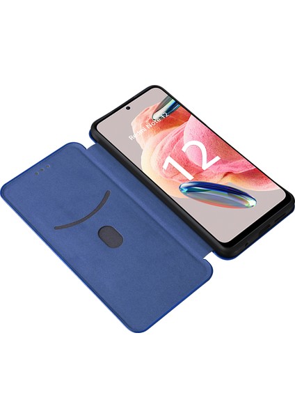 Xiaomi Için Redmi Note 12 4g Pu Deri Stand Kapağı Karbon Fiber Doku Telefon Kasası Kart Tutucu-Mavi ile (Yurt Dışından) modelleri