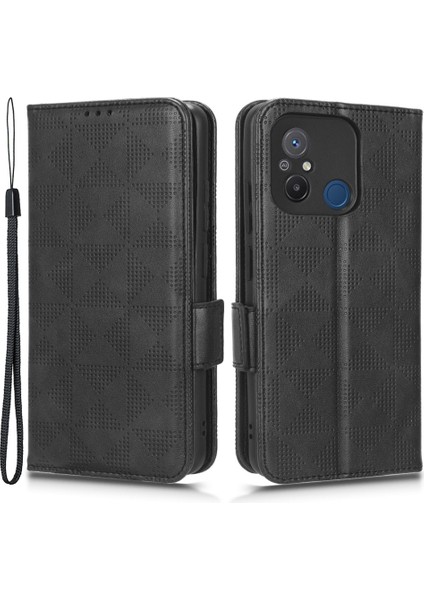 Xiaomi Redmi Için Cep Telefonu Kılıfı 12C 4G/11A 4g, Pu Deri Basılı Üçgen Desen Stand Koruyucu Telefon Kapağı Cüzdan-Black (Yurt Dışından) fiyatları