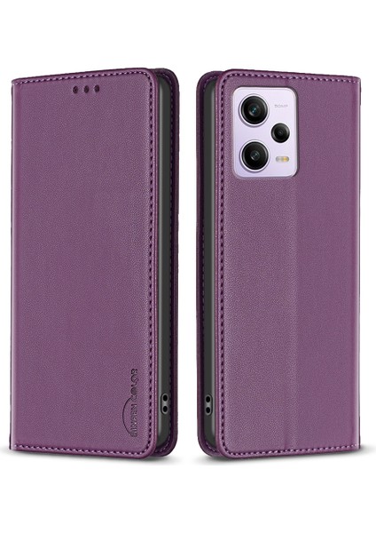 Xiaomi Redmi Için Stand Kılıfı Note 12 Pro 5g/12 Pro Speed ​​5g/poco X5 Pro 5g BF18 Deri Kart Tutucu Kapak-Dark Mor (Yurt Dışından)
