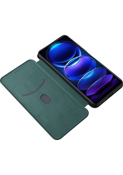 Xiaomi Için Redmi Note 12 5g (Global)/(Hindistan)/(Çin)/poco X5 5g Karbon Fiber Doku Manyetik Pu Deri Kılıf Kılıf Kartı Yuvası Stand Flip Kapak Yeşili (Yurt Dışından) modelleri