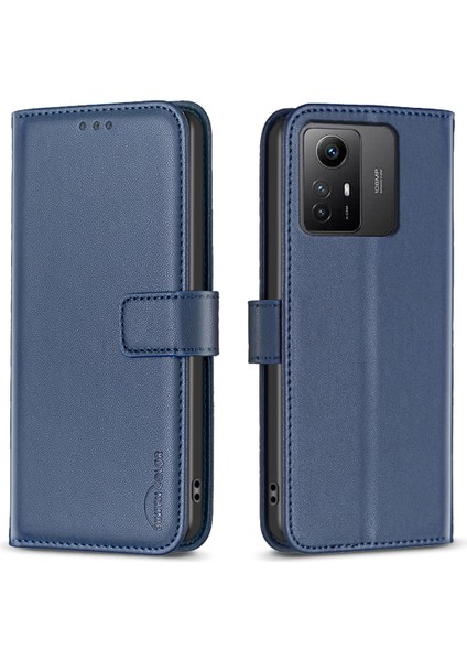Xiaomi Için BF17 Redmi Not 12S 4g Cep Telefonu Stand Pu Deri Kapak Cüzdan Kabuk Mavisi (Yurt Dışından)