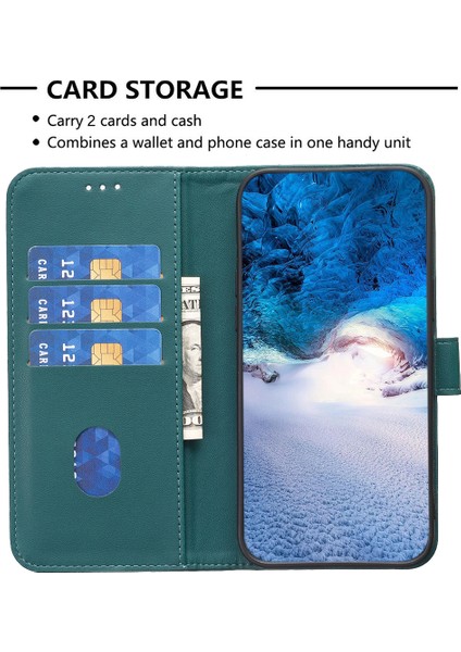 Xiaomi Için BF17 Redmı Not 12S 4g Cep Telefonu Stand Pu Deri Kapak Cüzdan Kabuk-Yeşil (Yurt Dışından)