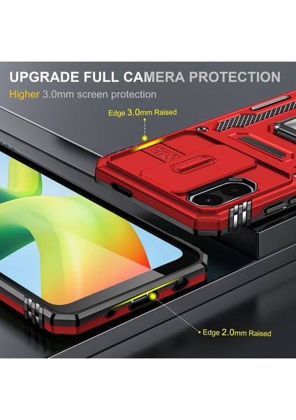Xiaomi Için Zırh Serisi Poco C50 4g/redmi A1+ 4g/a2+ 4g Slayt Lens Kickstand Kapak Pc+ Tpu Telefon Kılıf Kırmızısı (Yurt Dışından) modelleri