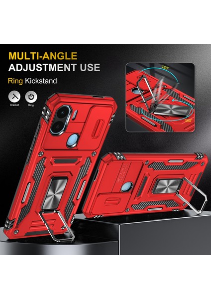 Xiaomi Için Zırh Serisi Poco C50 4g/redmi A1+ 4g/a2+ 4g Slayt Lens Kickstand Kapak Pc+ Tpu Telefon Kılıf Kırmızısı (Yurt Dışından) fırsatları