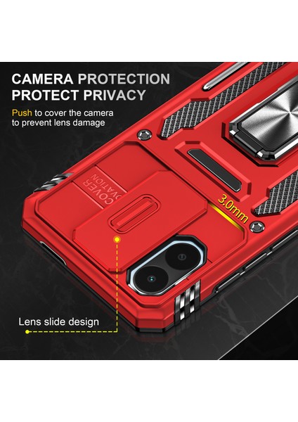 Xiaomi Için Zırh Serisi Poco C50 4g/redmi A1+ 4g/a2+ 4g Slayt Lens Kickstand Kapak Pc+ Tpu Telefon Kılıf Kırmızısı (Yurt Dışından) indirimleri