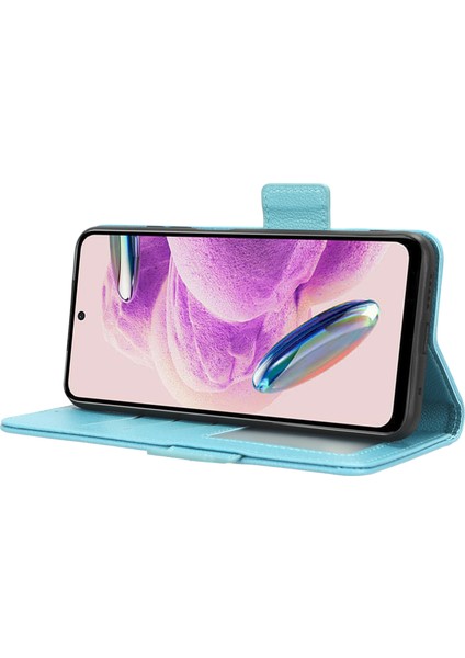 Xiaomi Redmi Için Litchi Doku Deri Kılıf Not 12S 4g, Katlanabilir Stand Telefon Cüzdan Kapak Baby Mavi (Yurt Dışından)