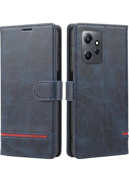 Xiaomi Için Redmi Note 12 4g Cüzdan Telefon Kılıfı Yatay Hat Deri Deri Kapak Stand-Mavi (Yurt Dışından)