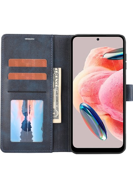 Xiaomi Için Redmi Note 12 4g Cüzdan Telefon Kılıfı Yatay Hat Deri Deri Kapak Stand-Mavi (Yurt Dışından)