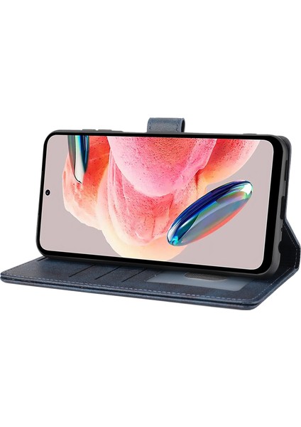Xiaomi Için Redmi Note 12 4g Cüzdan Telefon Kılıfı Yatay Hat Deri Deri Kapak Stand-Mavi (Yurt Dışından)