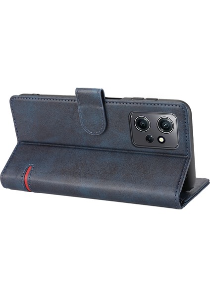 Xiaomi Için Redmi Note 12 4g Cüzdan Telefon Kılıfı Yatay Hat Deri Deri Kapak Stand-Mavi (Yurt Dışından)