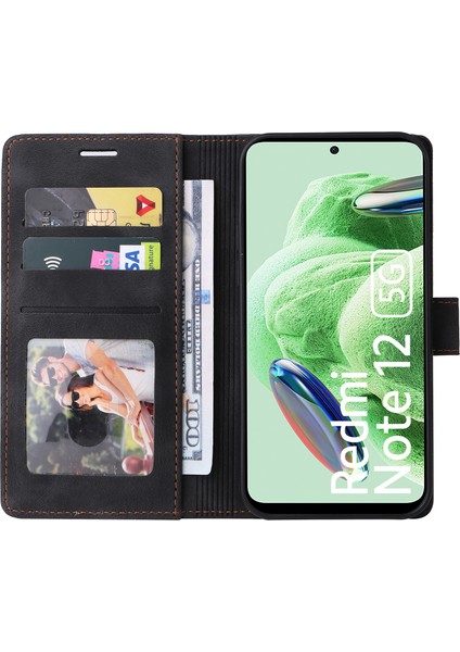 Xiaomi Redmi Için Note 12 5g (Global)/(Hindistan)/(Çin)/poco X5 5g Deri Deri Touch Telefon Kılıf Anti-Damla Stand Cüzdan Black (Yurt Dışından)