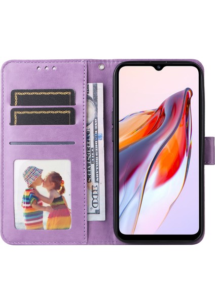 Xiaomi Redmi Için 12C 4G/11A 4g Cep Telefonu Kılıfı Ayçiçeği Baskılı Cüzdan Stand Telefon Deri Kapağı Strap-Mor ile (Yurt Dışından)