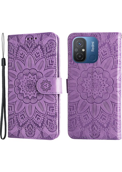 Xiaomi Redmi Için 12C 4G/11A 4g Cep Telefonu Kılıfı Ayçiçeği Baskılı Cüzdan Stand Telefon Deri Kapağı Strap-Mor ile (Yurt Dışından) fiyatları