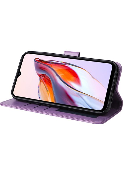 Xiaomi Redmi Için 12C 4G/11A 4g Cep Telefonu Kılıfı Ayçiçeği Baskılı Cüzdan Stand Telefon Deri Kapağı Strap-Mor ile (Yurt Dışından) modelleri