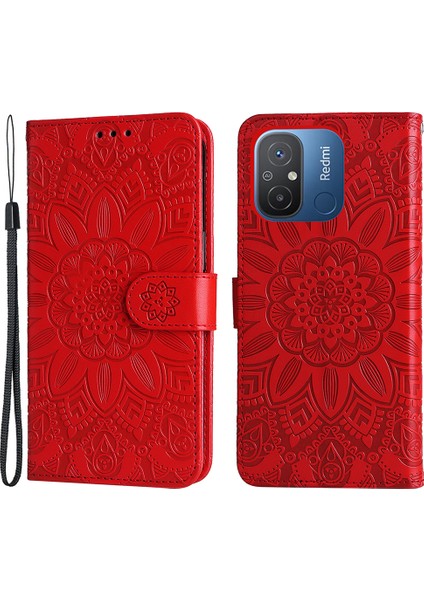 Xiaomi Redmi Için 12C 4G/11A 4g Cep Telefonu Kılıfı Ayçiçeği Baskılı Cüzdan Stand Telefon Deri Kapağı Strap-Red ile (Yurt Dışından) fiyatları