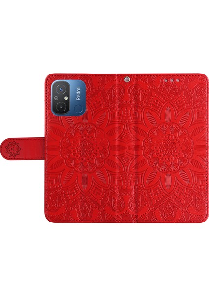 Xiaomi Redmi Için 12C 4G/11A 4g Cep Telefonu Kılıfı Ayçiçeği Baskılı Cüzdan Stand Telefon Deri Kapağı Strap-Red ile (Yurt Dışından) indirimleri
