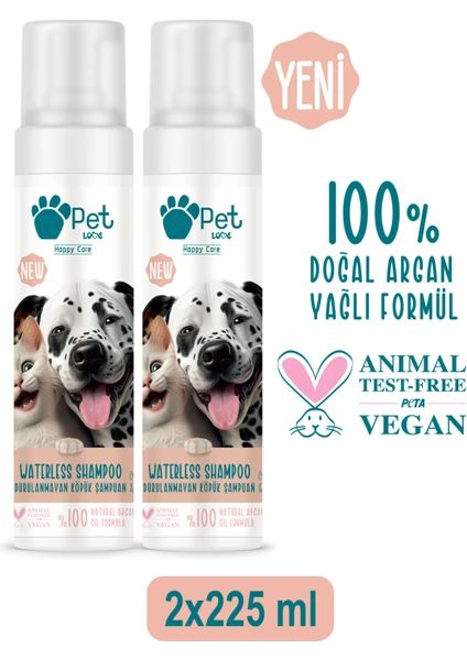 Pet Love Kediler ve Köpekler İçin Durulanmayan Köpük Şampuan Kurabiye & Vanilya 2X225 Ml