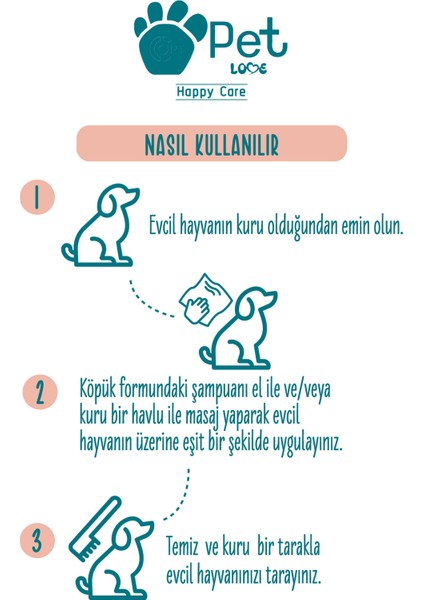 Pet Love Kediler ve Köpekler İçin Durulanmayan Köpük Şampuan Kurabiye & Vanilya 2X225 Ml