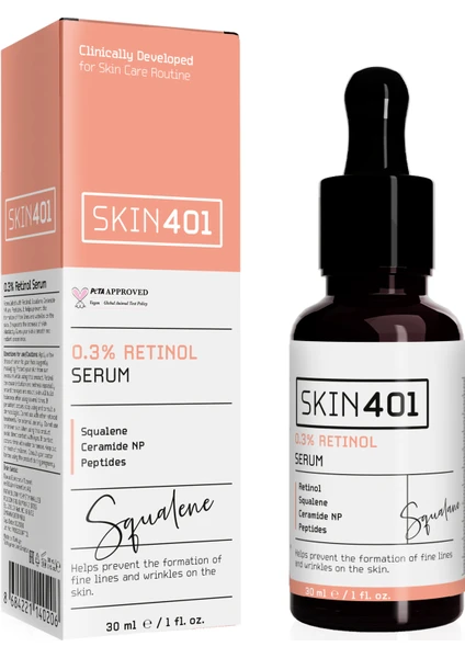 SKIN401 Pürüzsüzleştirici ve Yenileyici %0.3 Retinol Serum 30ML