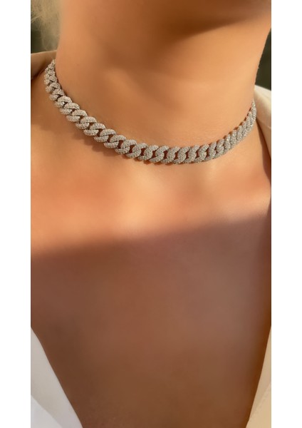 Beyaz Altın Kaplama Arkadan Asansörlü Gurmet Model Choker Kolye modelleri