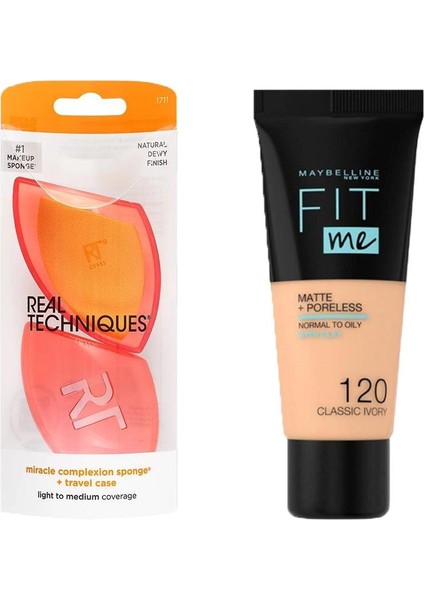 RT-1711 Mucize Makyaj Süngeri ve Maybelline New York Fit Me Matte+Poreless Fondöten 120 Classic Ivory 2li Set