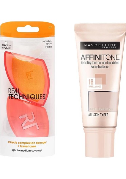 RT-1711 Mucize Makyaj Süngeri ve Maybelline New York Affinitone Fondöten 16 Vanilla Rose 2li Set