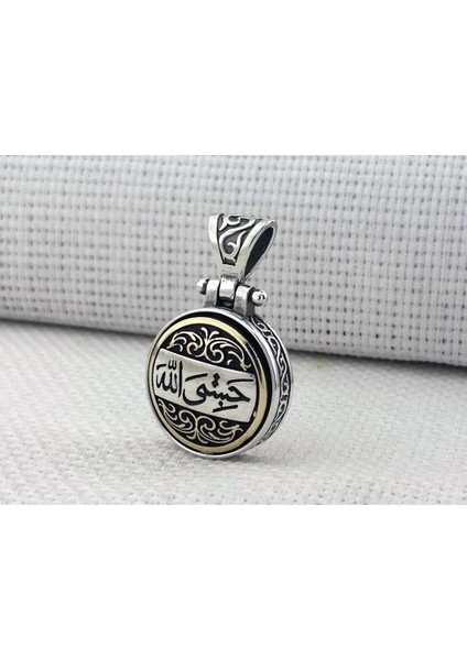 Hasbiyallah Yazılı Ortası Dönen 925 Ayar Gümüş Kolye Ucu