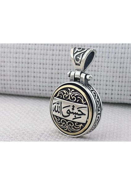 Hasbiyallah Yazılı Ortası Dönen 925 Ayar Gümüş Kolye Ucu modelleri