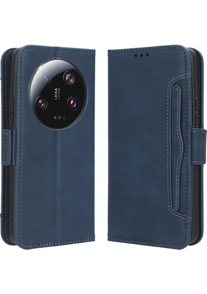 Xiaomi Için 13 Ultra Telefon Cüzdan Kılıfı Pu Pu Çok Kart Yuvaları Stand Telefon Kapak Mavisi (Yurt Dışından)