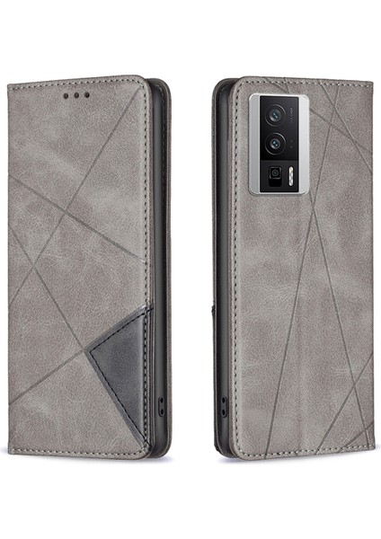 Xiaomi Poco F5 Pro 5g/redmi K60 Pro 5G/K60 5g Baskı Deseni Ekleme Tasarım Kapağı Kart Yuvaları Pu Deri+Tpu Cep Telefonu Stand Kabuk-Grey (Yurt Dışından)