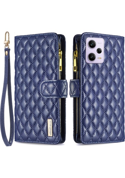 Xiaomi Redmi Için Note 12 Pro 5g/note 12 Pro Speed ​​5g/poco X5 Pro 5g Pu Deri Kılıf Stand Fermuarı Cep Telefon Kapağı Strap-Blue (Yurt Dışından)